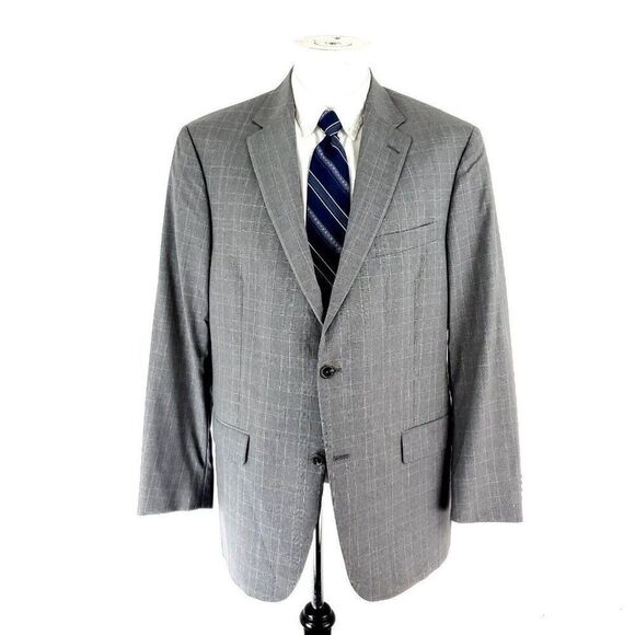 Hart Schaffner Marx Guabello Super 130s Wool 2 Button Blazer 42R Gray Plaid Blue - Picture 3 of 11